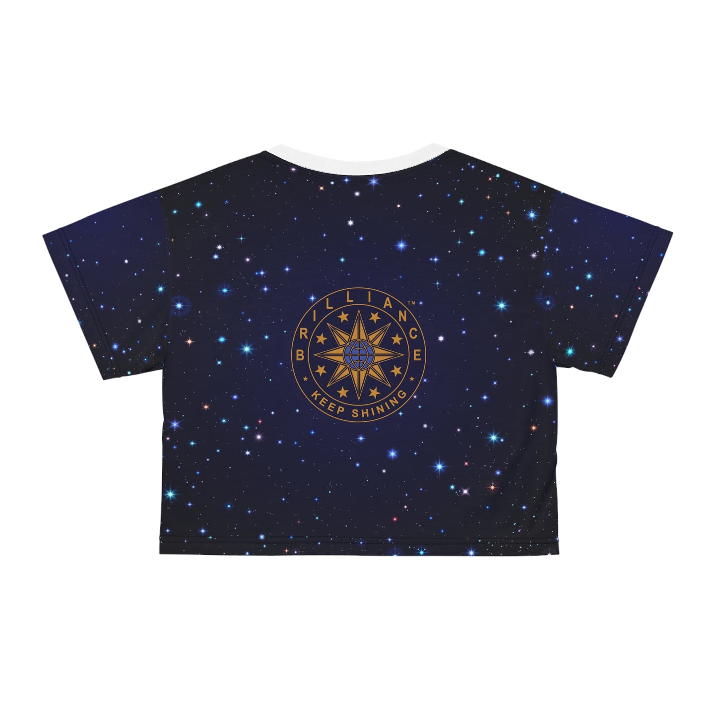 Brilliance Crop Tee with Starry Night Print and Logo Black Stitching Back Side