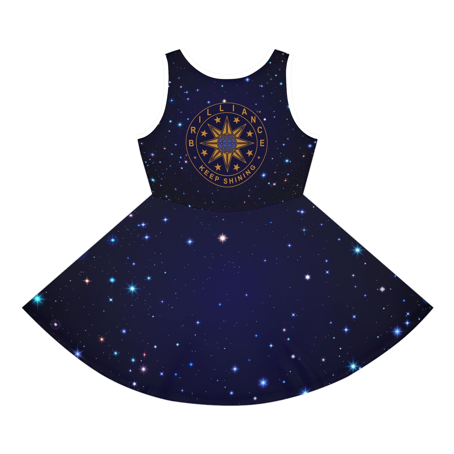 Brilliance Girls' Sleeveless Sundress with Starry Night Print and Logo Back Side no Model