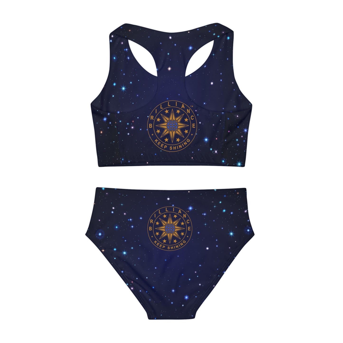 Brilliance Girls Two Piece Swimsuit with Starry Print & Logo Back
