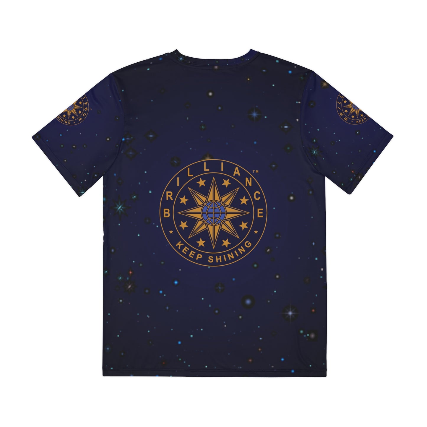 Brilliance Men's Polyester Tee with Starry Night Print and Logo Back Side