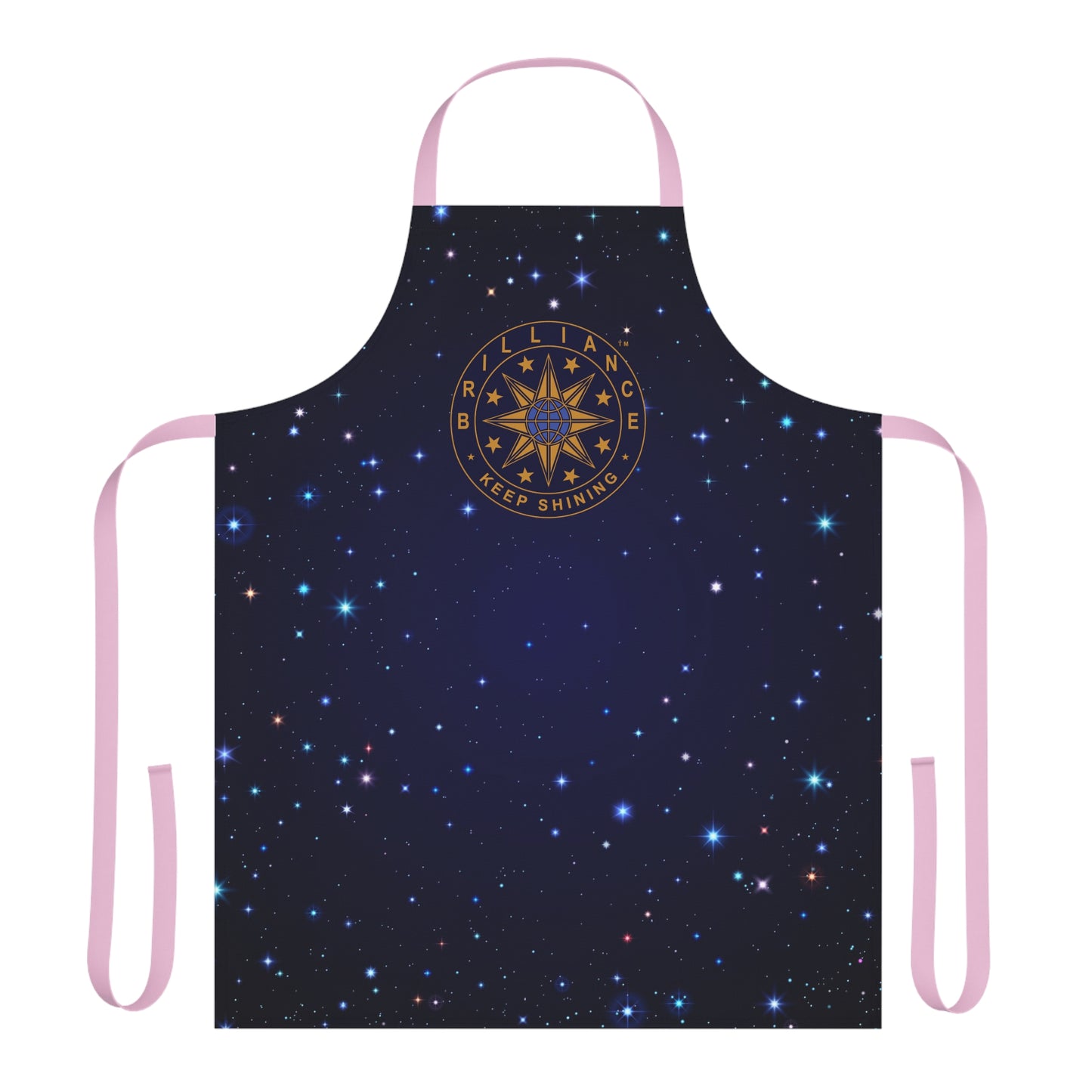 Brilliance Women's Apron with Starry Night Print and Logo Pink Strap Front Side