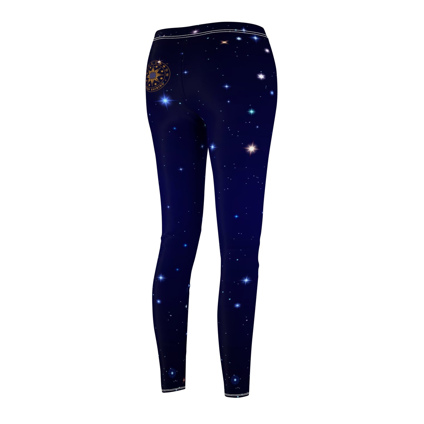 Brilliance Women's Leggings w/ Starry Night Print & Logo Angle View of Backside
