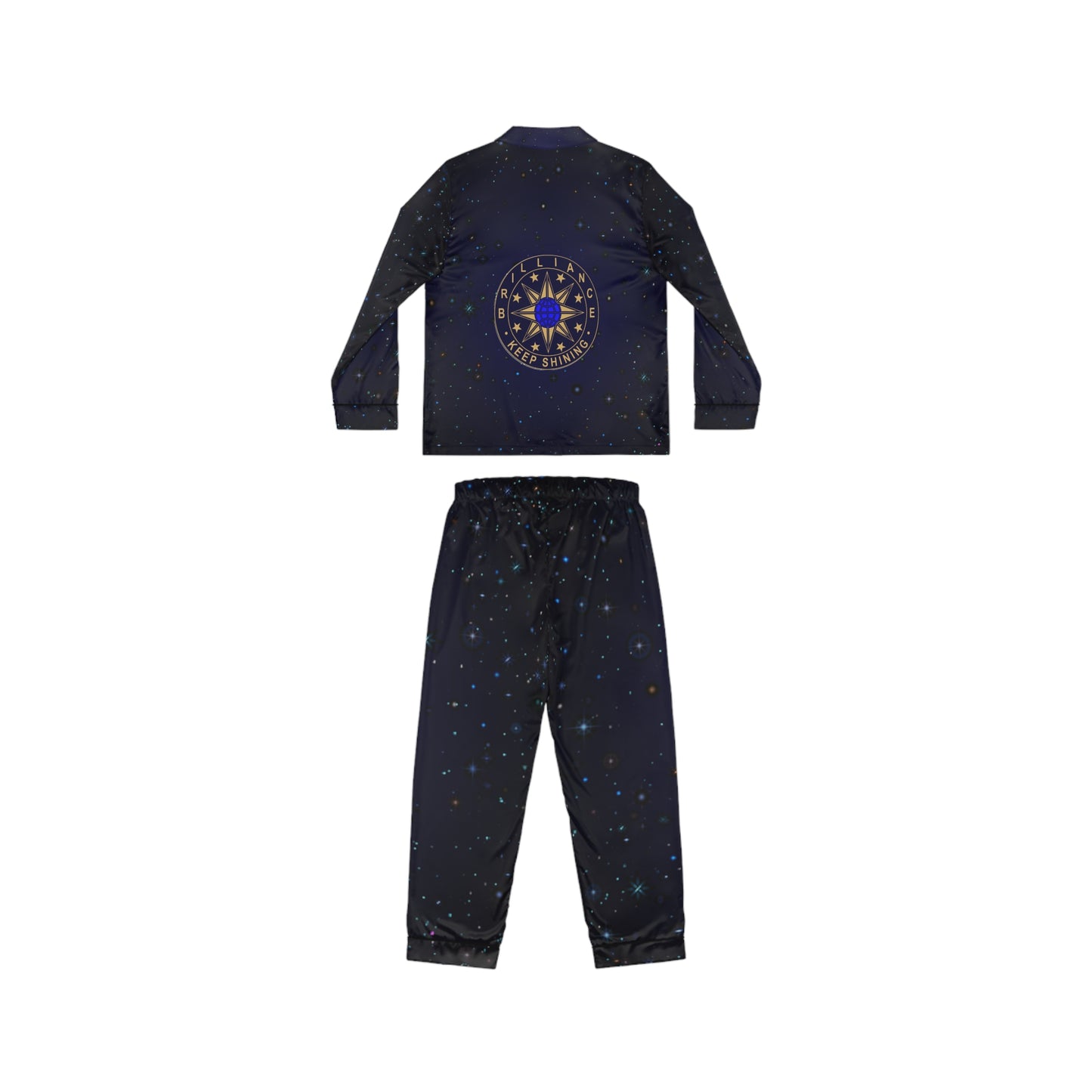 Brilliance Women's Satin Pajamas with Starry Print & Brilliance Logo with Model Back Side no Model