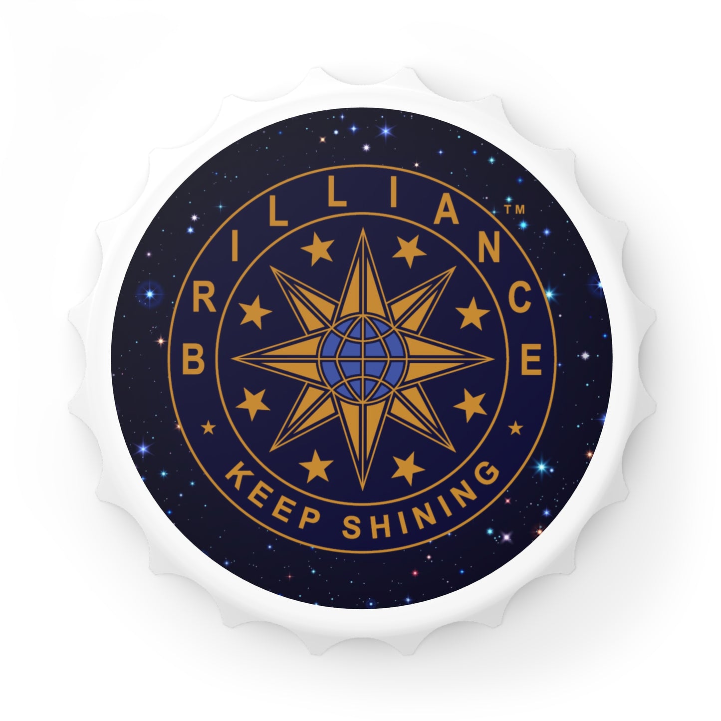 Brilliance Bottle Opener with Starry Night Print and Logo Front Side