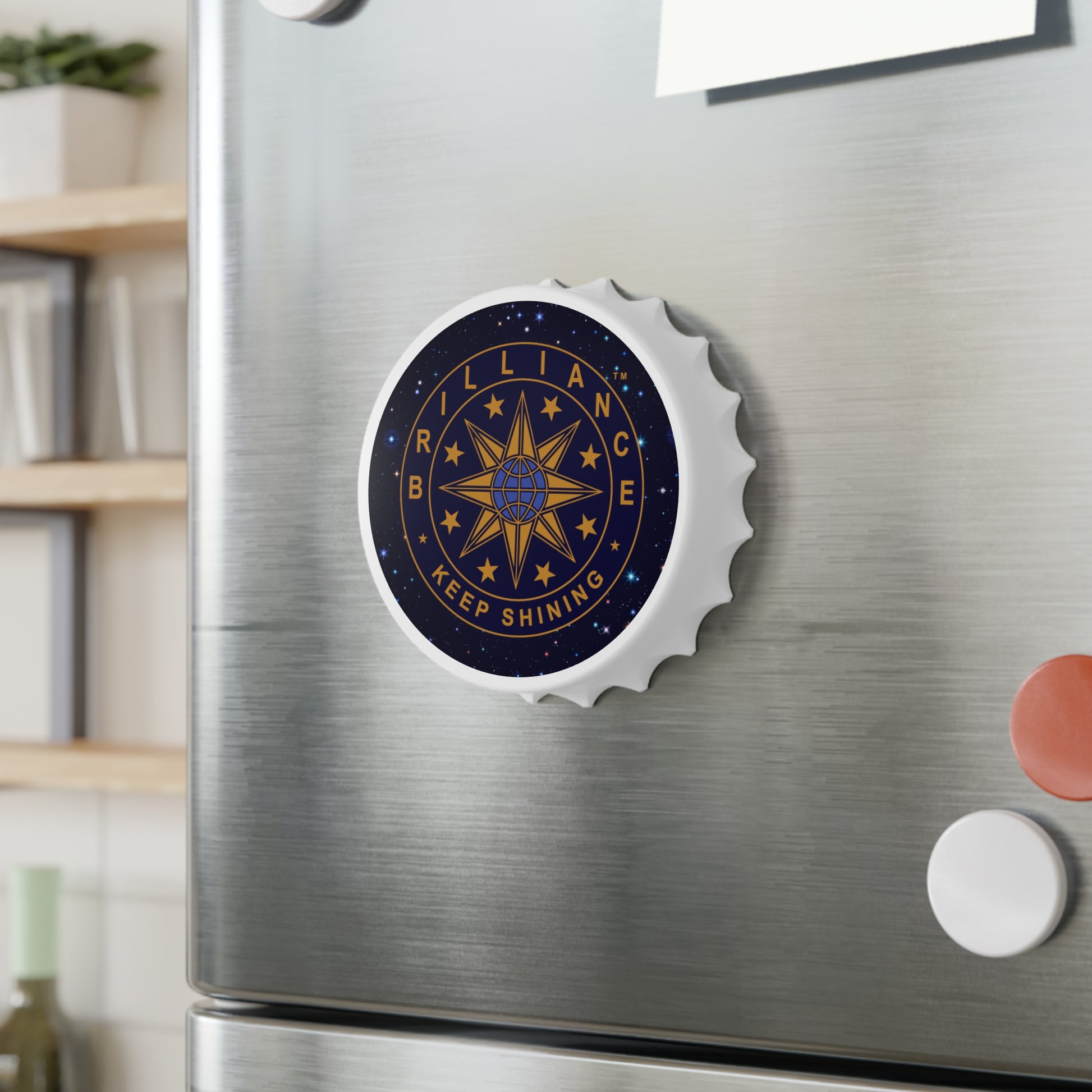 Brilliance Bottle Opener with Starry Night Print and Logo Slant 2
