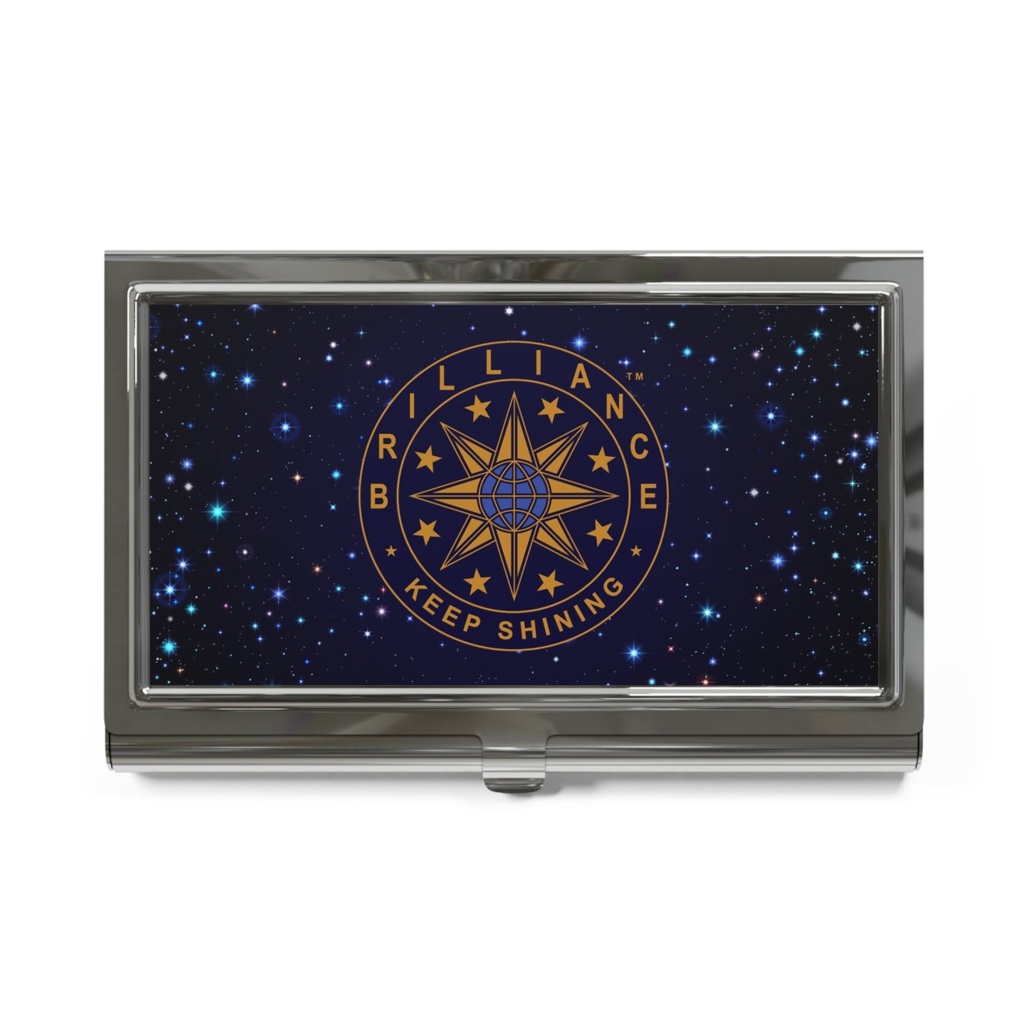 Brilliance Business Card Holder with Starry Night Print and Logo Front