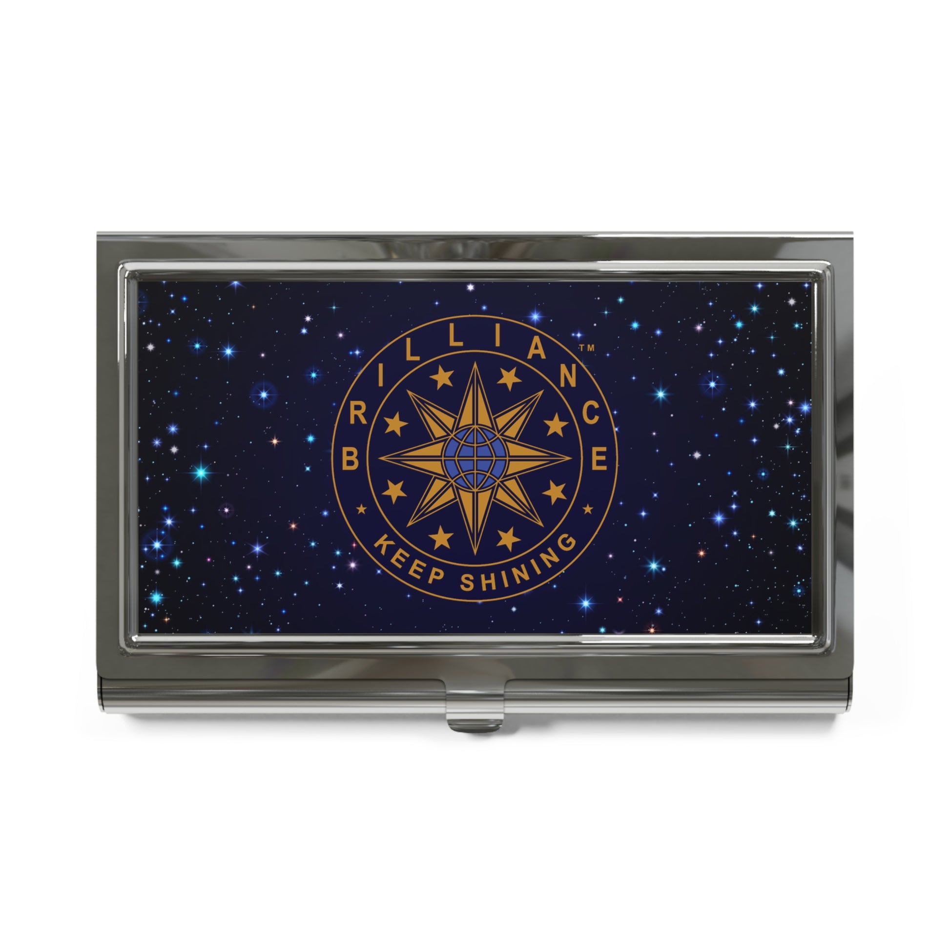 Brilliance Business Card Holder with Starry Night Print and Logo Front
