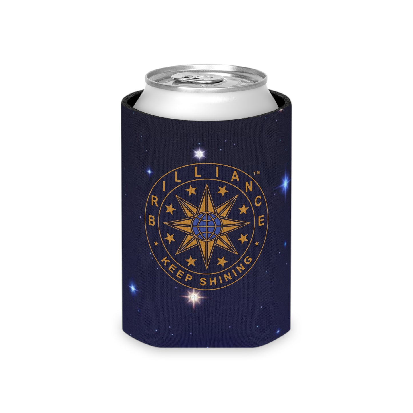 Brilliance Can Cooler with Starry Night Print and Logo Regular Can Front