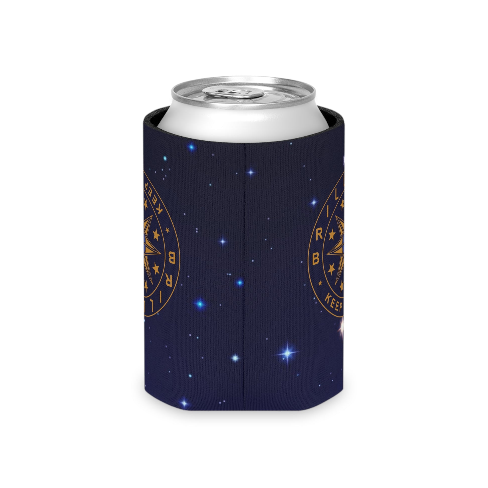 Brilliance Can Cooler with Starry Night Print and Logo Regular Can Left Side