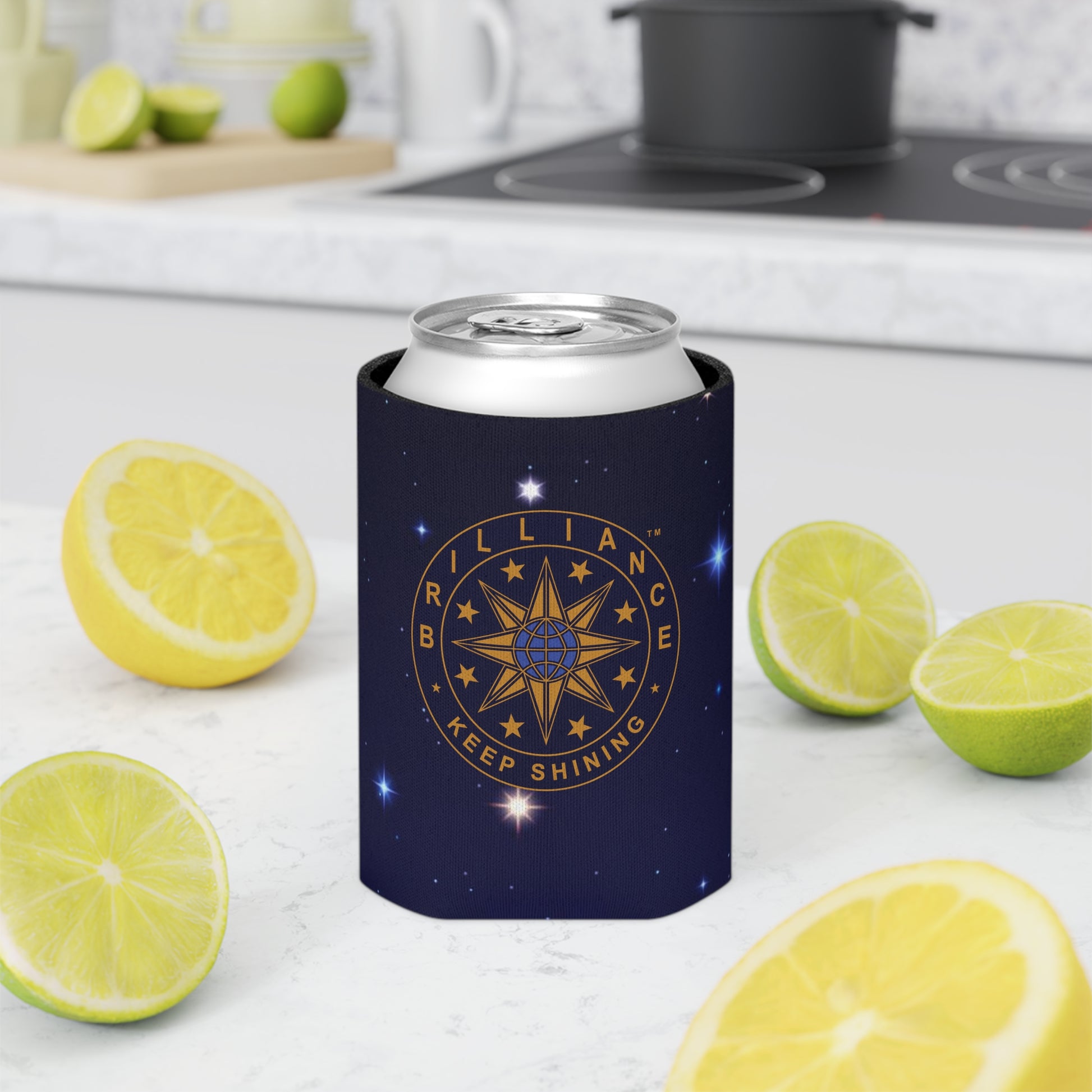 Brilliance Can Cooler with Starry Night Print and Logo Regular Can with Decorative Ground