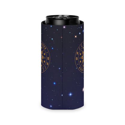 Brilliance Can Cooler with Starry Night Print and Logo Slim Can Left Side
