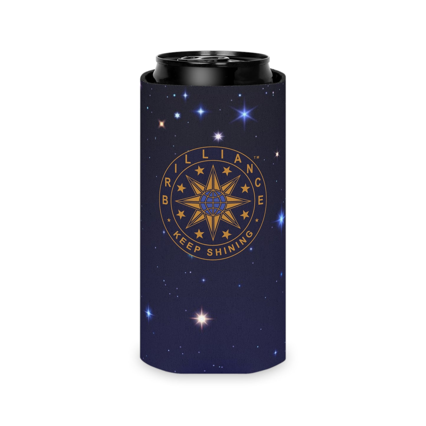 Brilliance Can Cooler with Starry Night Print and Logo Slim can Front