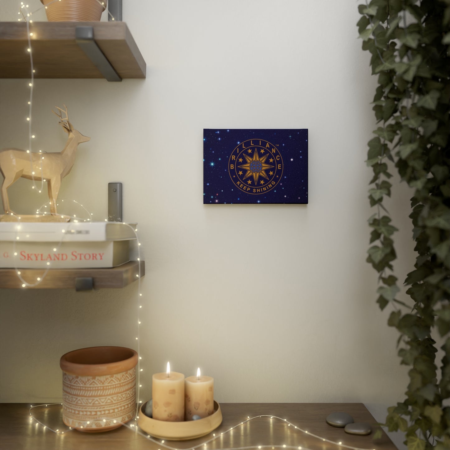 Brilliance Canvas Photo Tile with Starry Night Print and Logo Horizontal Front Side Hanging