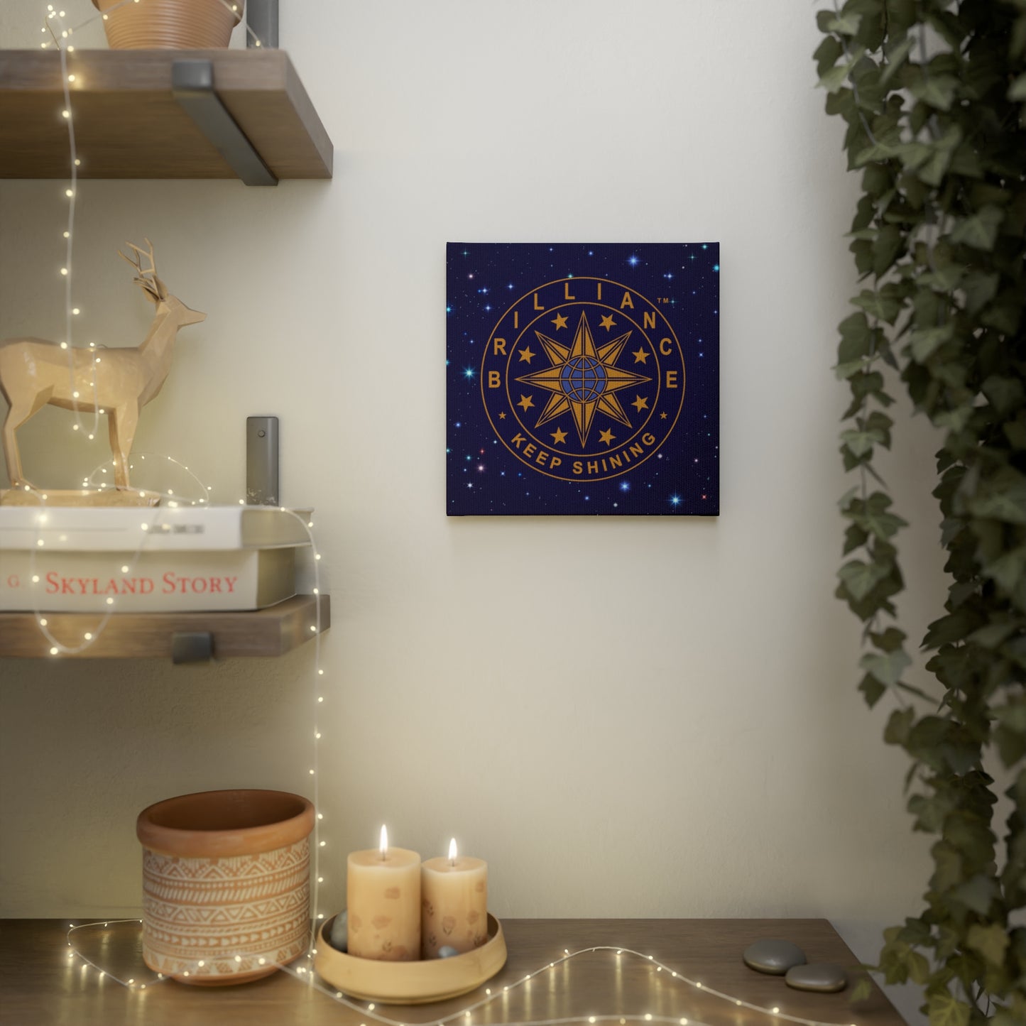 Brilliance Canvas Photo Tile with Starry Night Print and Logo Square Front Side Hanging