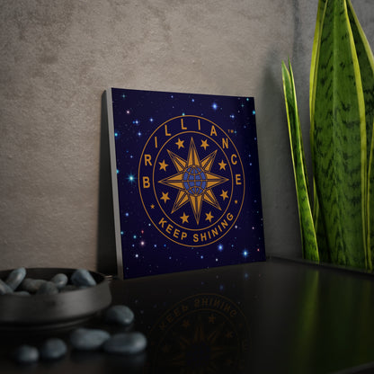 Brilliance Canvas Photo Tile with Starry Night Print and Logo Square Slant on Table