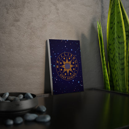 Brilliance Canvas Photo Tile with Starry Night Print and Logo Vertical Slant on Table