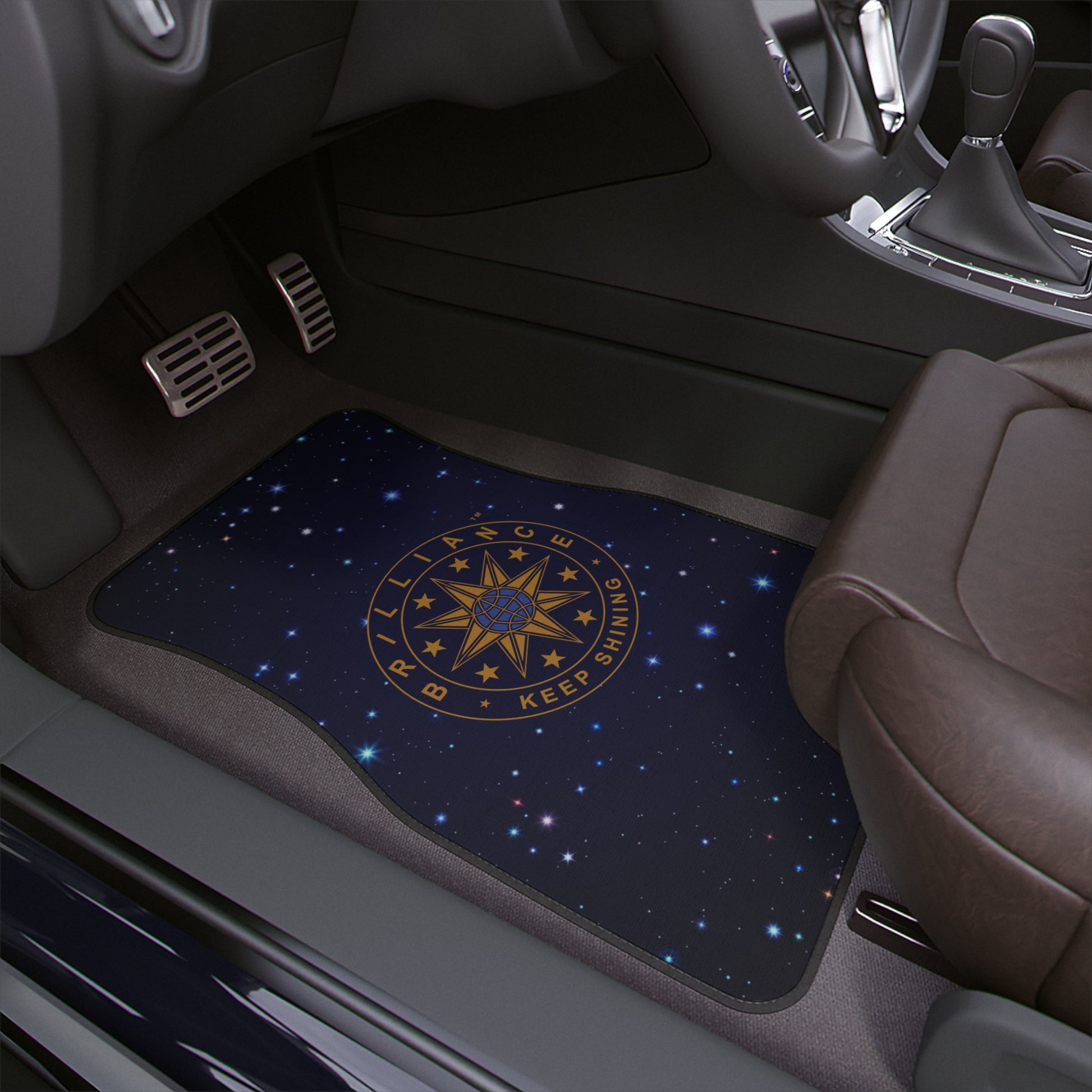 Brilliance Car Floor Mats with Starry Night Print and Logo, 1pc Front Mat Slant with Car Floor