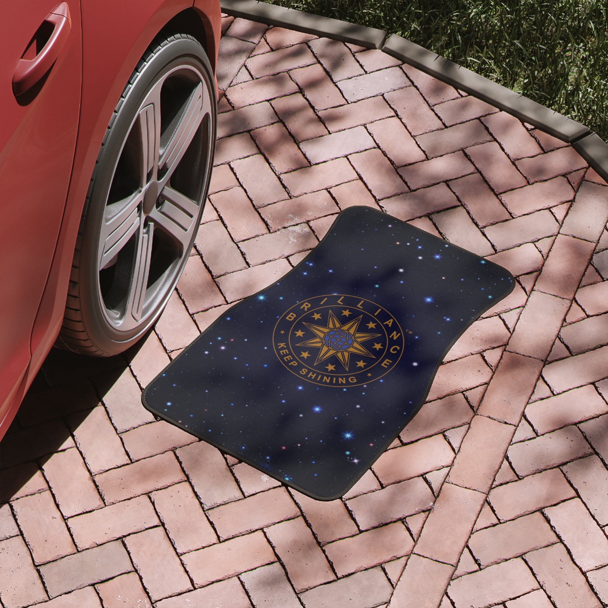 Brilliance Car Floor Mats with Starry Night Print and Logo, 1pc Front Mat Slant with Floor