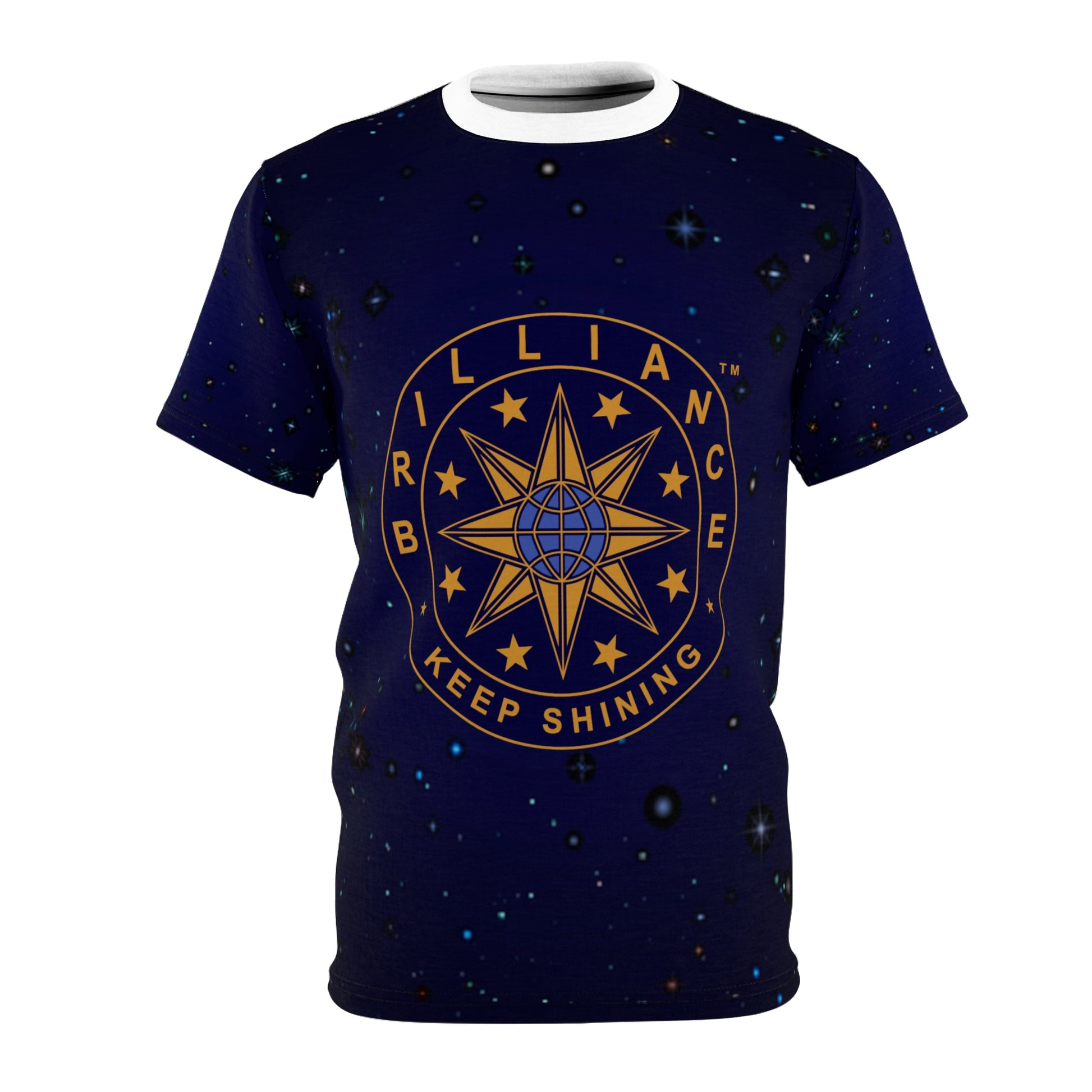 Brilliance Clothing Adult T-Shirt with Starry Night Print and Logo with Black Stitching Front View