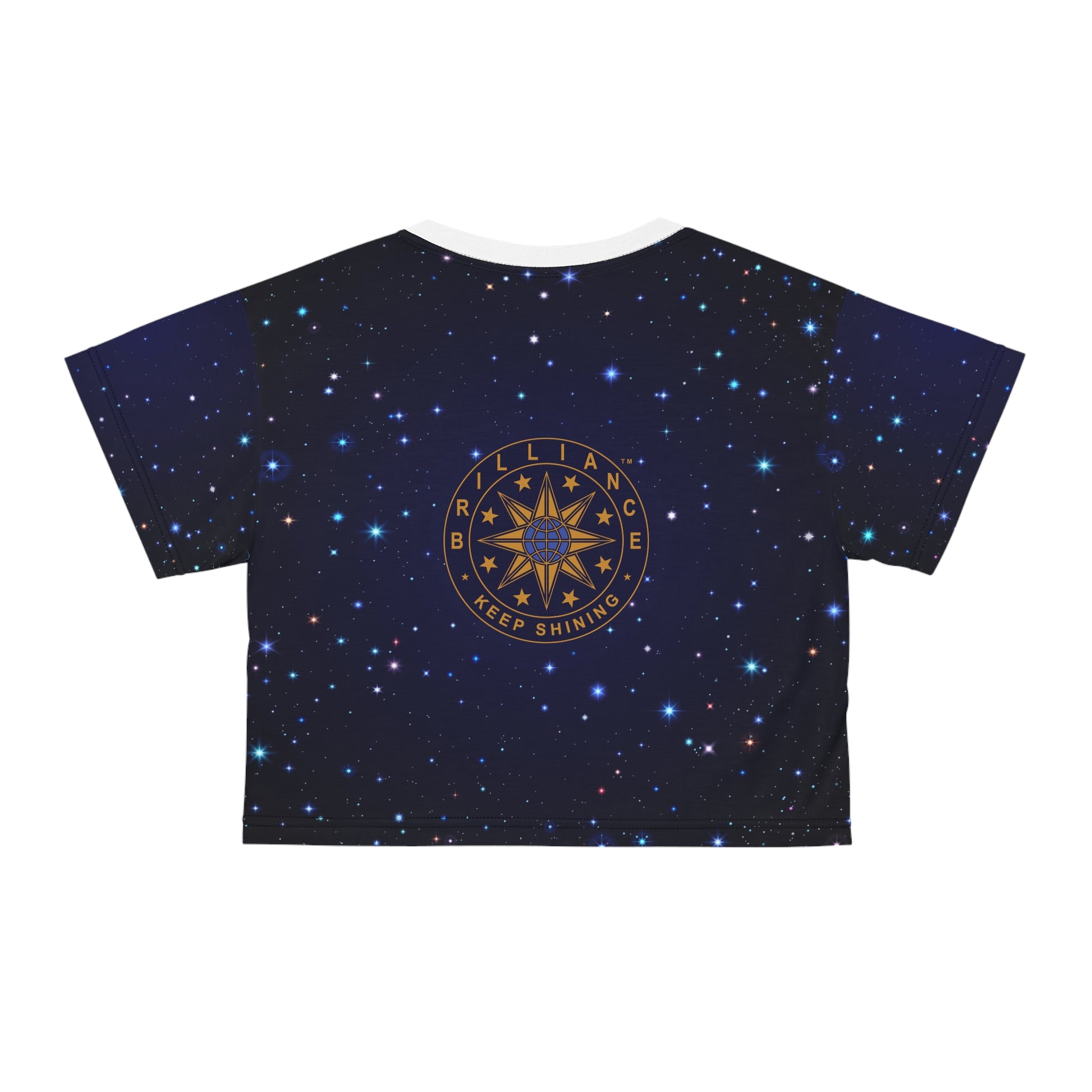 Brilliance Crop Tee with Starry Night Print and Logo Black Stitching Back Side