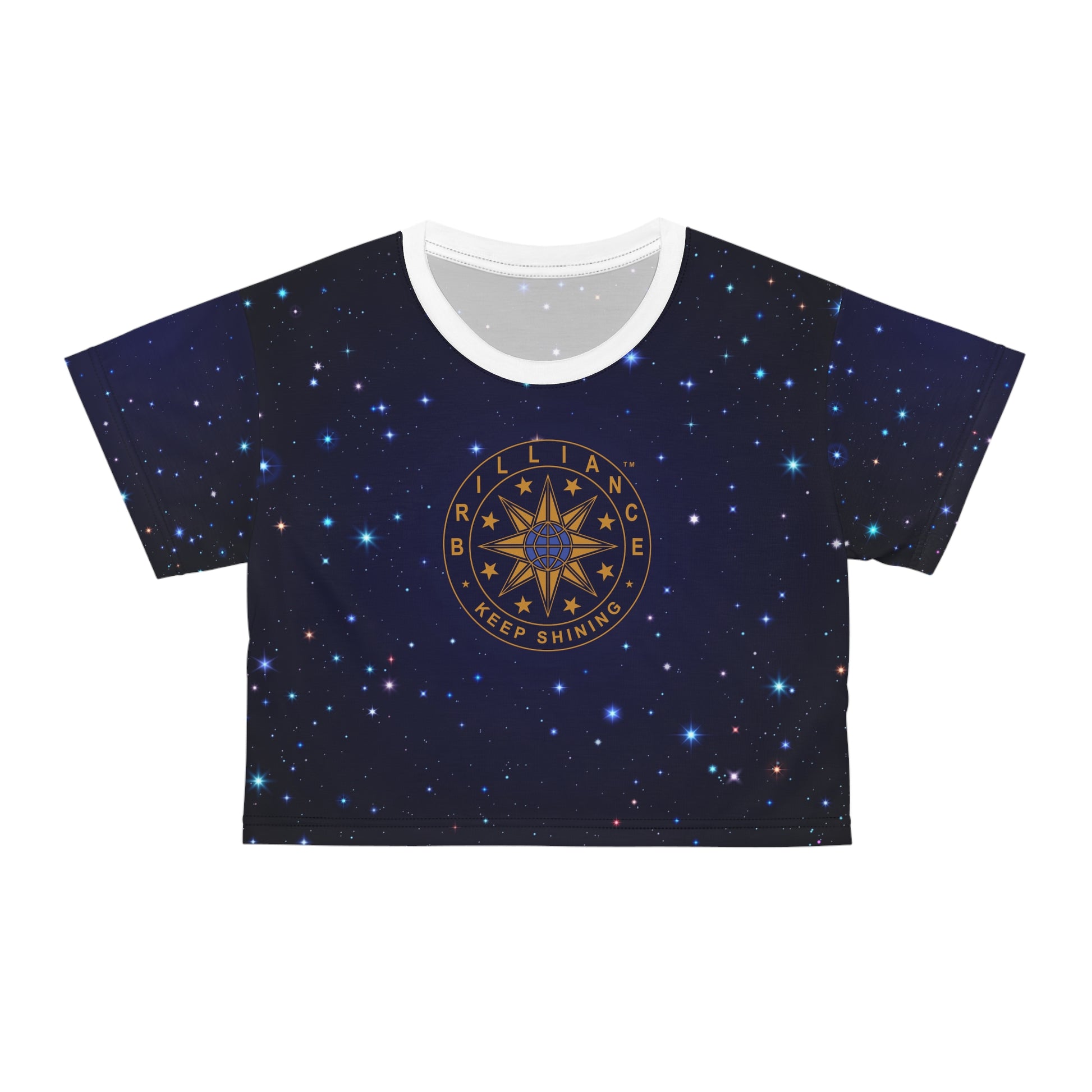 Brilliance Crop Tee with Starry Night Print and Logo Black Stitching Front Side