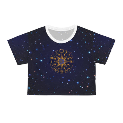 Brilliance Crop Tee with Starry Night Print and Logo Black Stitching Front Side