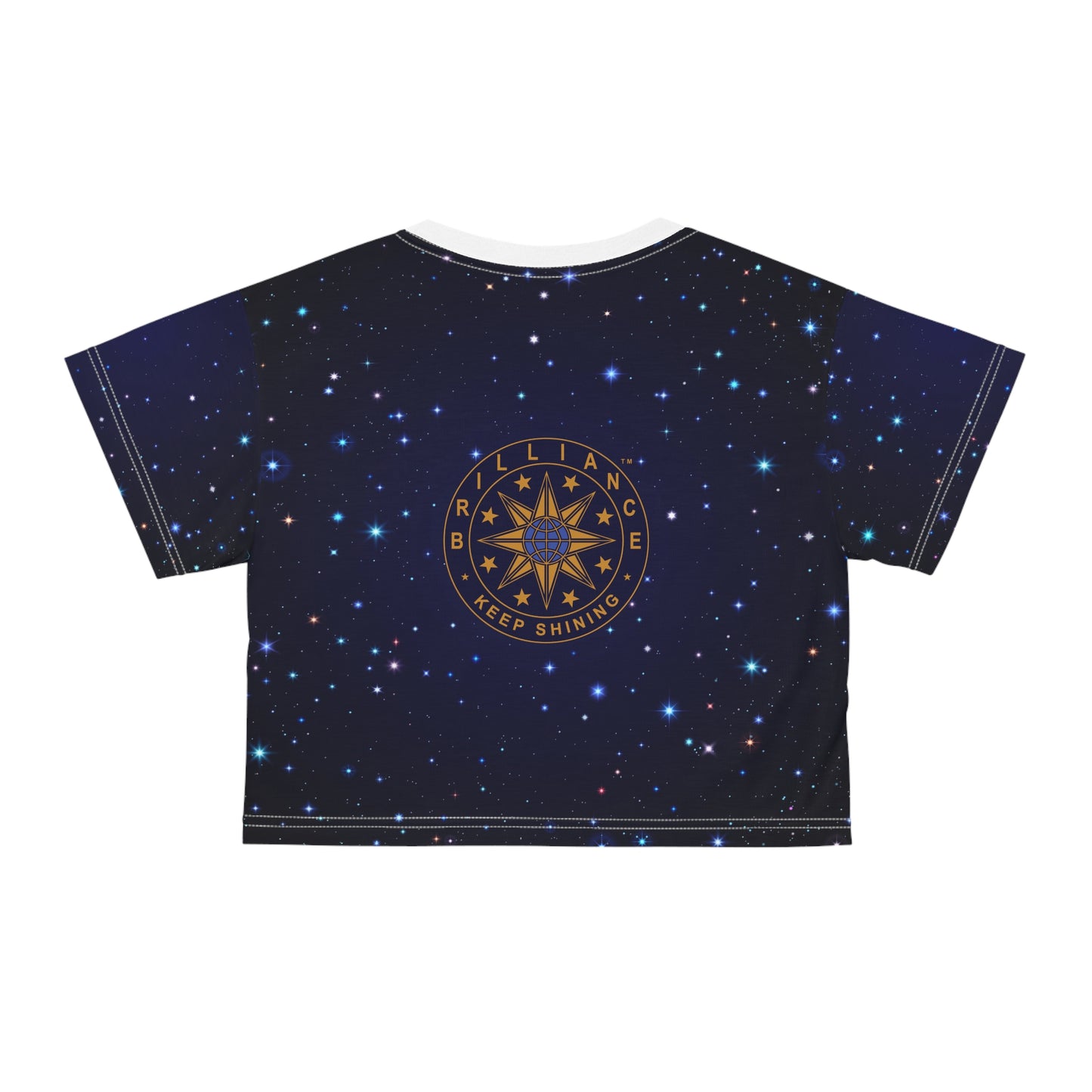 Brilliance Crop Tee with Starry Night Print and Logo White Stitching Back Side