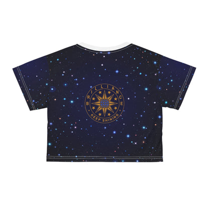 Brilliance Crop Tee with Starry Night Print and Logo White Stitching Back Side