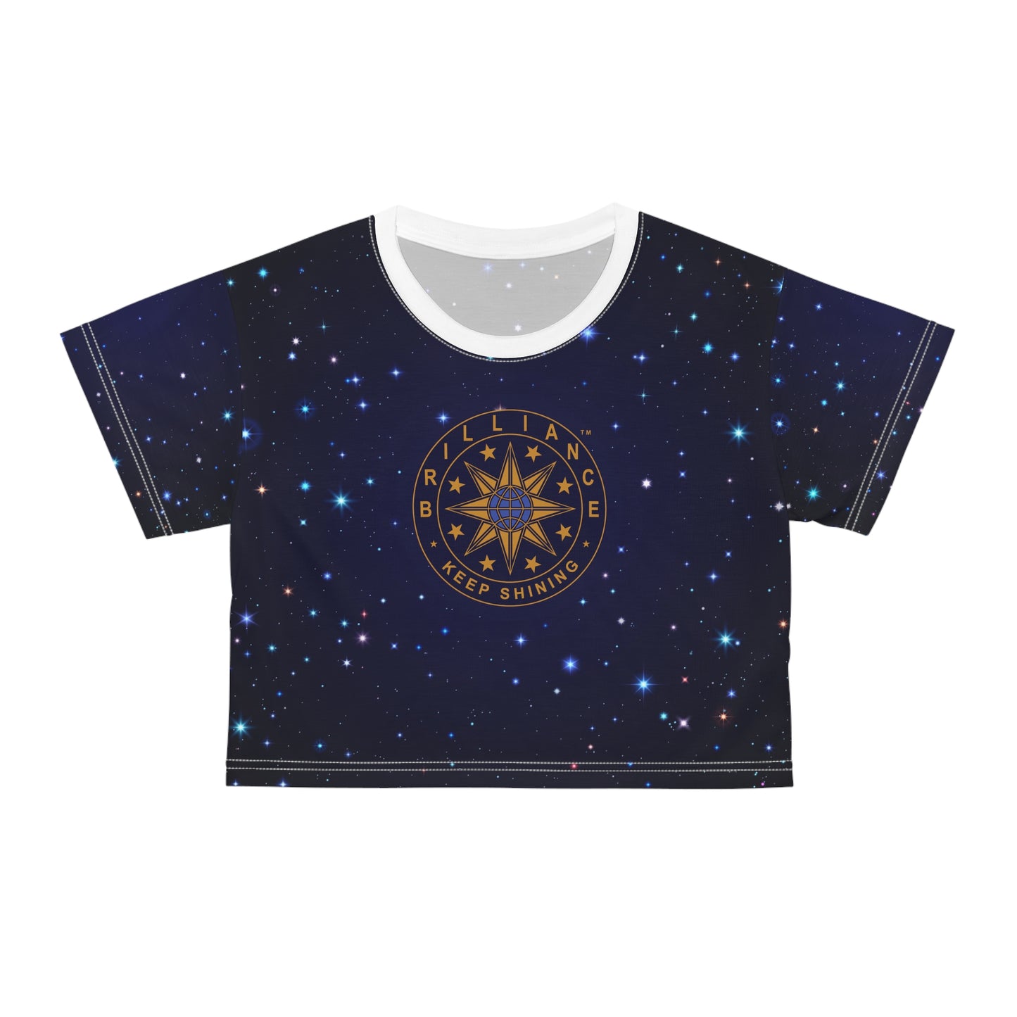 Brilliance Crop Tee with Starry Night Print and Logo White Stitching Front Side