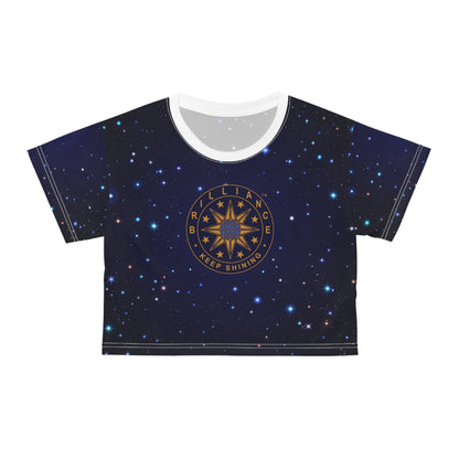 Brilliance Crop Tee with Starry Night Print and Logo White Stitching Front Side