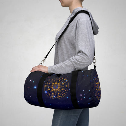 Brilliance Duffel Bag with Starry Night  Print and Logo Side View with Model