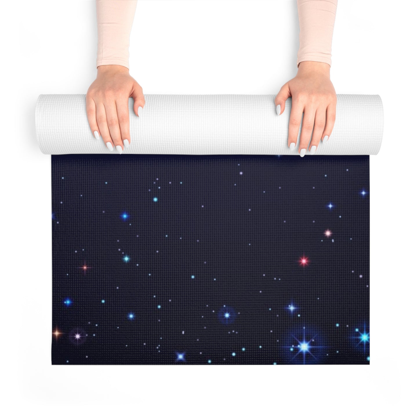 Brilliance Foam Yoga Mat with Starry Night Print and Logo Model Rolling 2