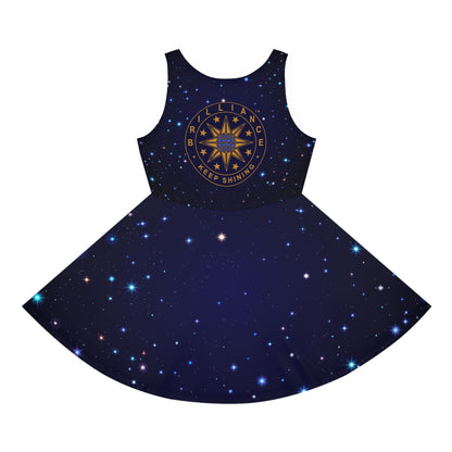 Brilliance Girls' Sleeveless Sundress with Starry Night Print and Logo Back Side no Model