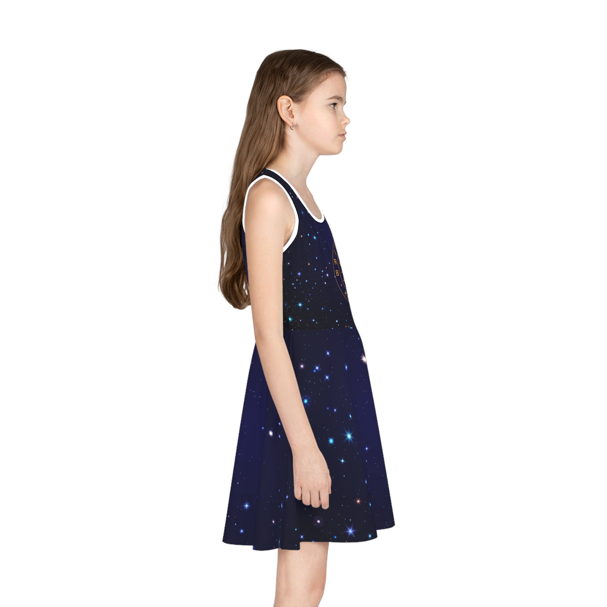 Brilliance Girls' Sleeveless Sundress with Starry Night Print and Logo Right Side
