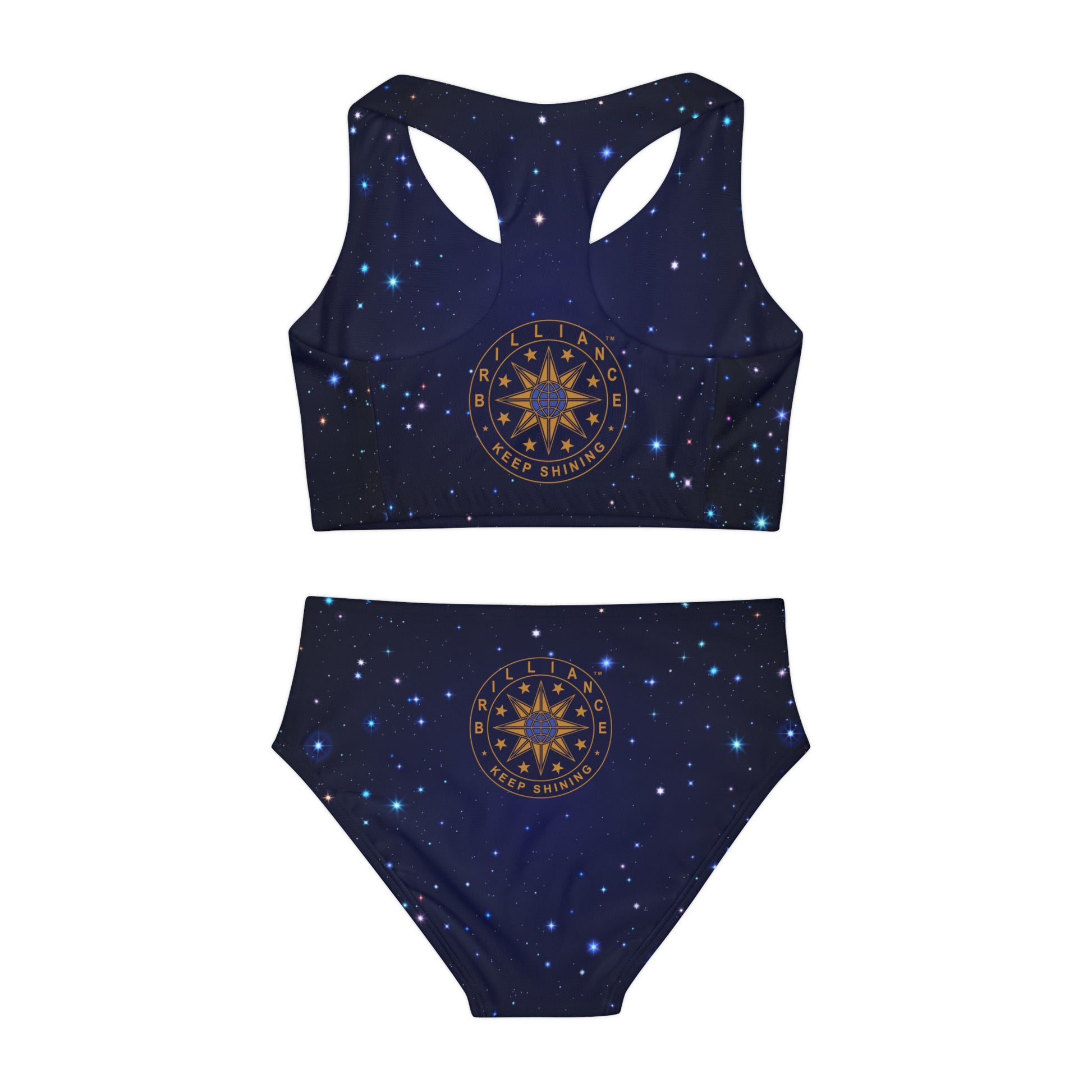 Brilliance Girls Two Piece Swimsuit with Starry Print & Logo Back