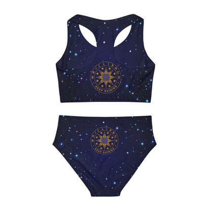 Brilliance Girls Two Piece Swimsuit with Starry Print & Logo Back