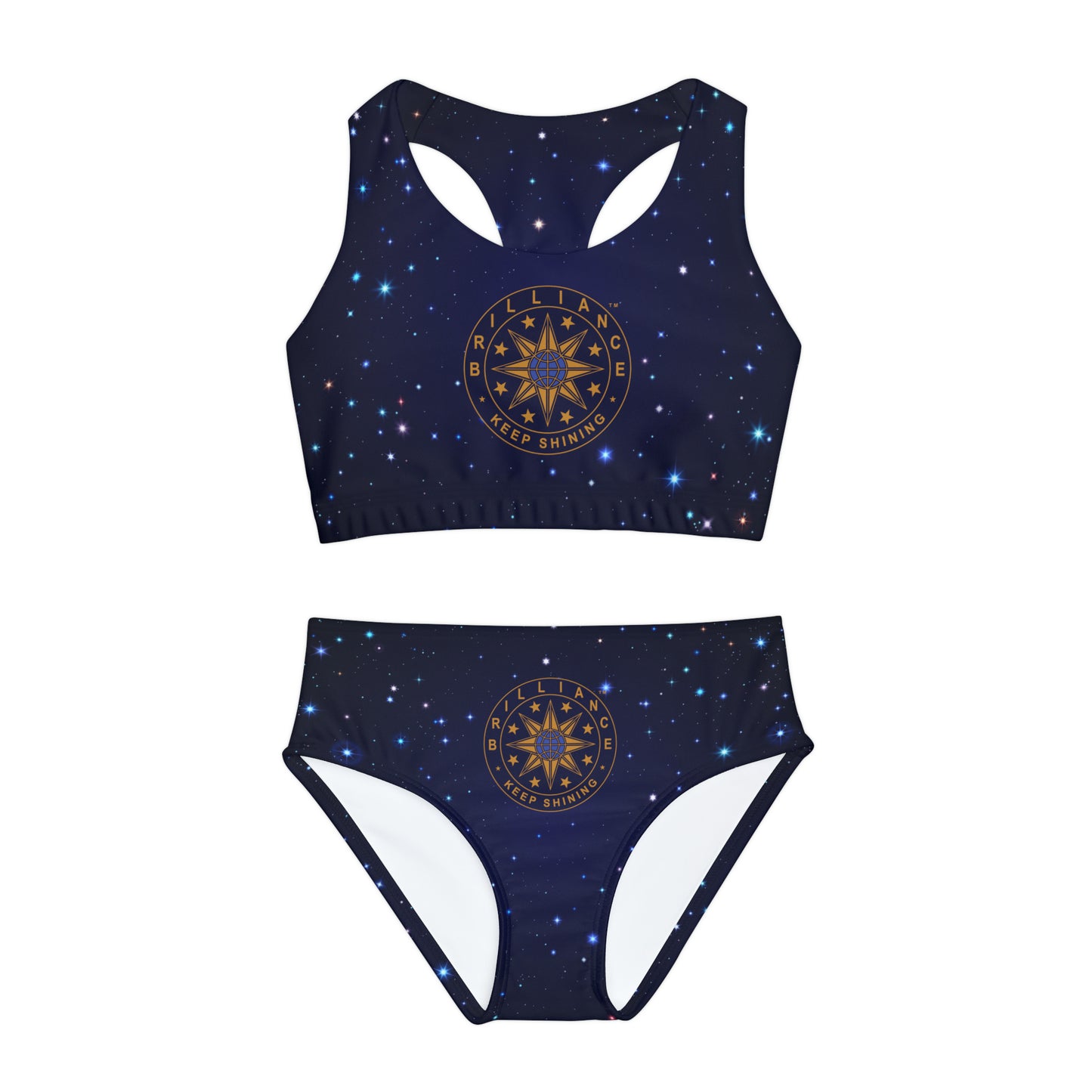 Brilliance Girls Two Piece Swimsuit with Starry Print & Logo Front