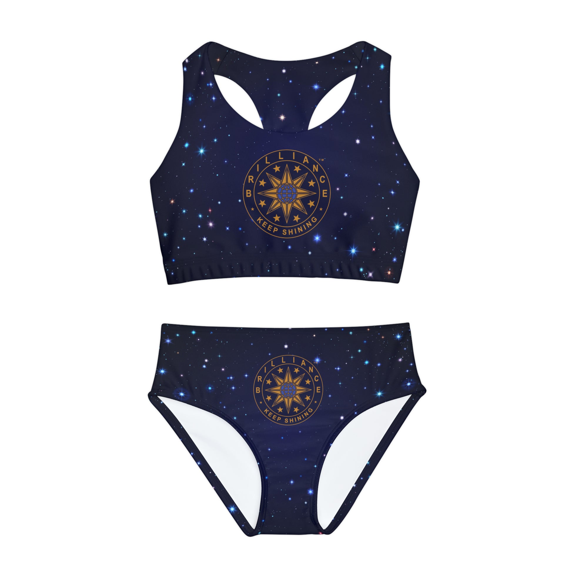 Brilliance Girls Two Piece Swimsuit with Starry Print & Logo Front