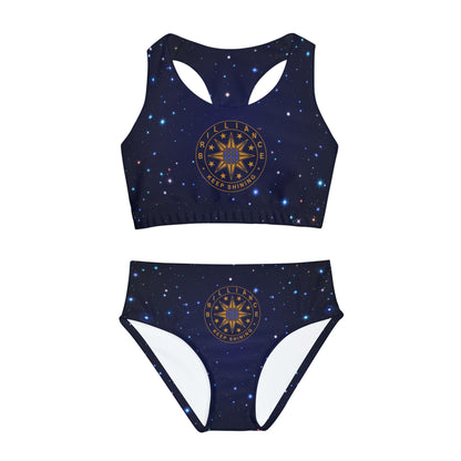 Brilliance Girls Two Piece Swimsuit with Starry Print & Logo Front