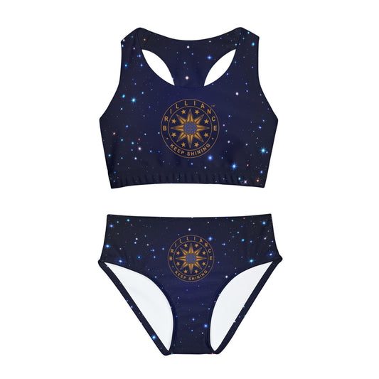 Brilliance Girls Two Piece Swimsuit with Starry Print & Logo Front