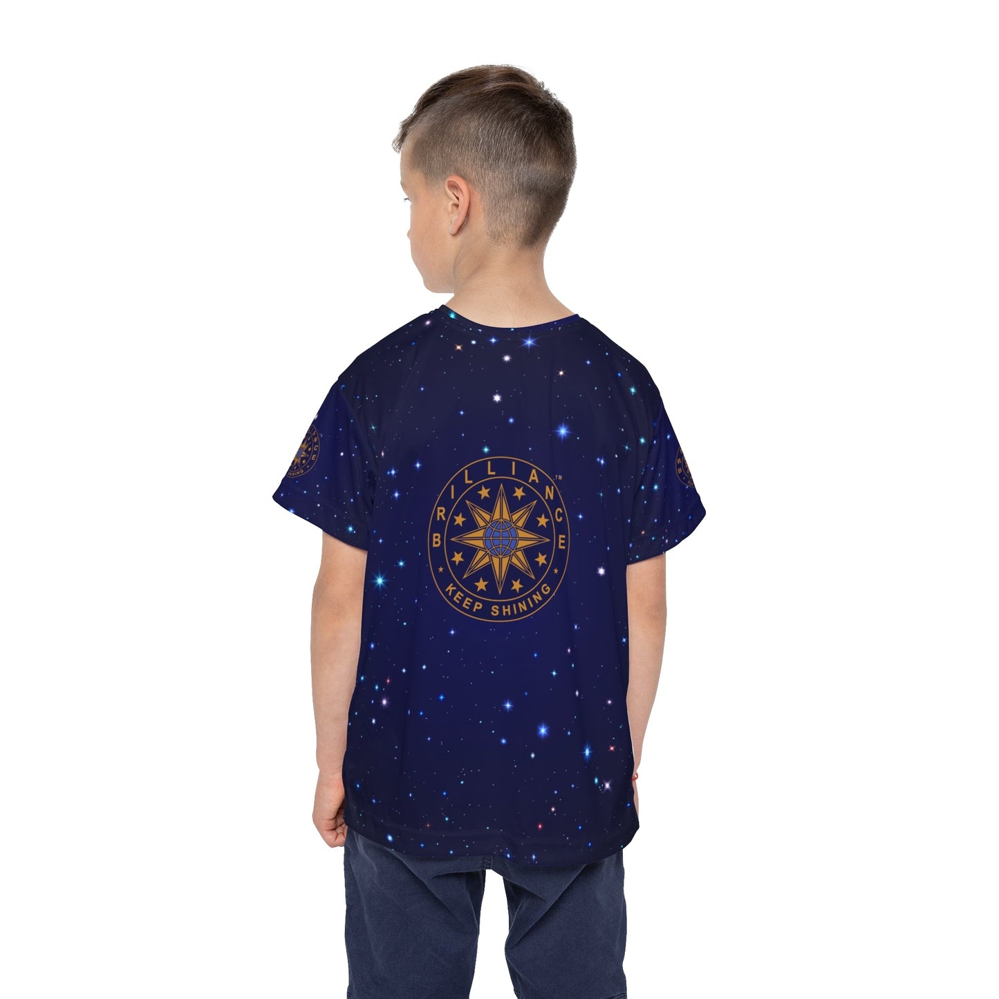 Brilliance Kids Sports Jersey with Starry Night Print and Logo Back Side with Boy Model