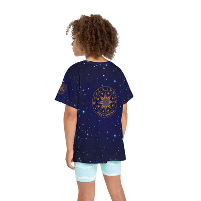Brilliance Kids Sports Jersey with Starry Night Print and Logo Back Side with Girl Model