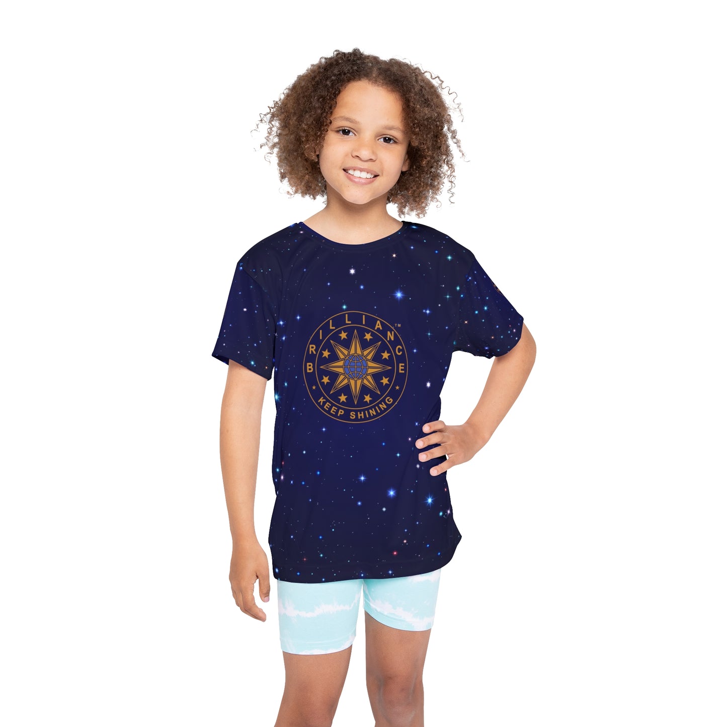 Brilliance Kids Sports Jersey with Starry Night Print and Logo Front Side with Girl Model