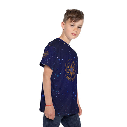 Brilliance Kids Sports Jersey with Starry Night Print and Logo Right Side with Boy Model
