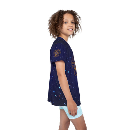 Brilliance Kids Sports Jersey with Starry Night Print and Logo Right Side with Girl Model