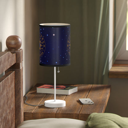 Brilliance Lamp on a White Stand with Starry Night Print and Logo, US|CA plug Black Trim Slant