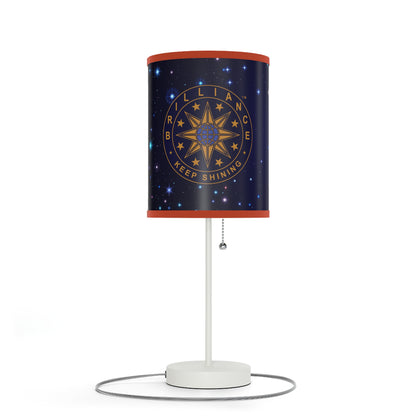 Brilliance Lamp on a White Stand with Starry Night Print and Logo, US|CA plug Coral Red Trim Left Side