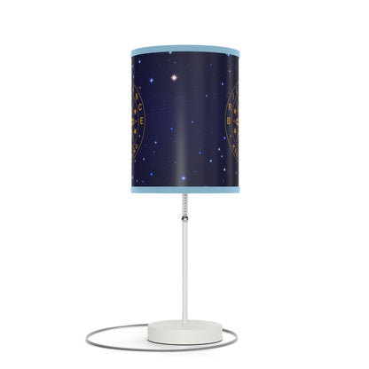 Brilliance Lamp on a White Stand with Starry Night Print and Logo, US|CA plug Light Blue Trim Front Side
