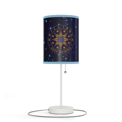 Brilliance Lamp on a White Stand with Starry Night Print and Logo, US|CA plug Light Blue Trim Left Side