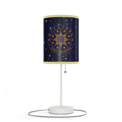 Brilliance Lamp on a White Stand with Starry Night Print and Logo, US|CA plug Light Yellow Trim Left Side